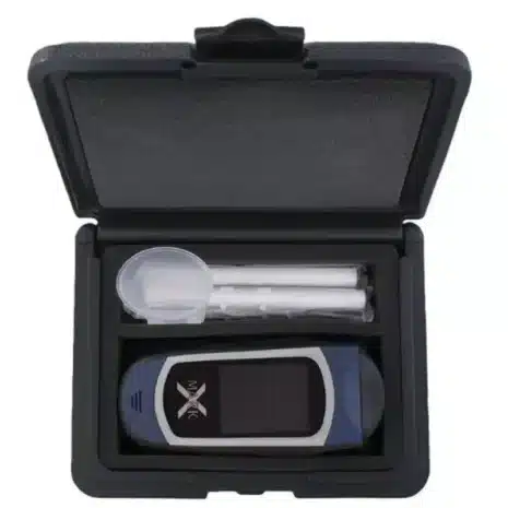 Alcovisor Mark X Alcohol Breathalyser with the case open and showing the Breathalyser and mouth pieces Alcovisor Mark X Alcohol Breathalyser with the case open and showing the Breathalyser and mouth pieces